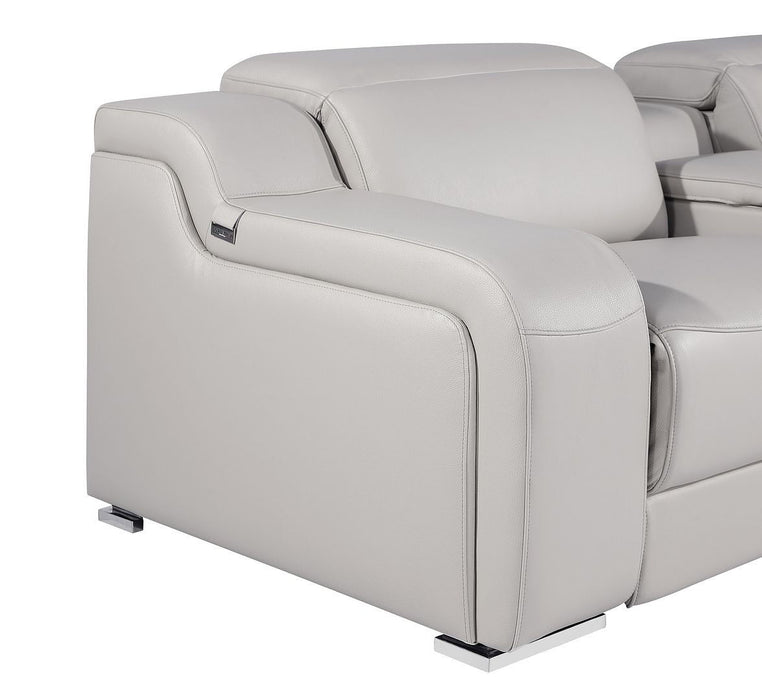 Italian Leather Power Reclining U-Shaped Eight Piece Corner Sectional With Console - Light Gray