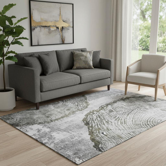 5' X 8' Woodland Lodge Washable Area Rug With UV Protection (653739) - Gray / Ivory