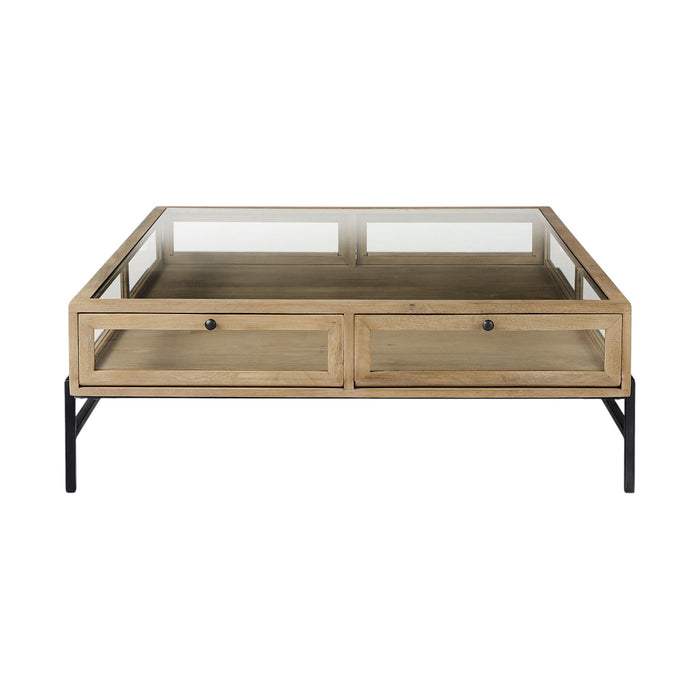 Glass And Metal Square Coffee Table - Clear And Black