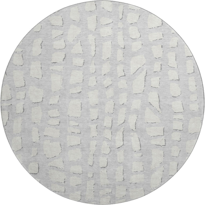 8' Cobblestone Washable Round Rug With UV Protection - Silver And Ivory