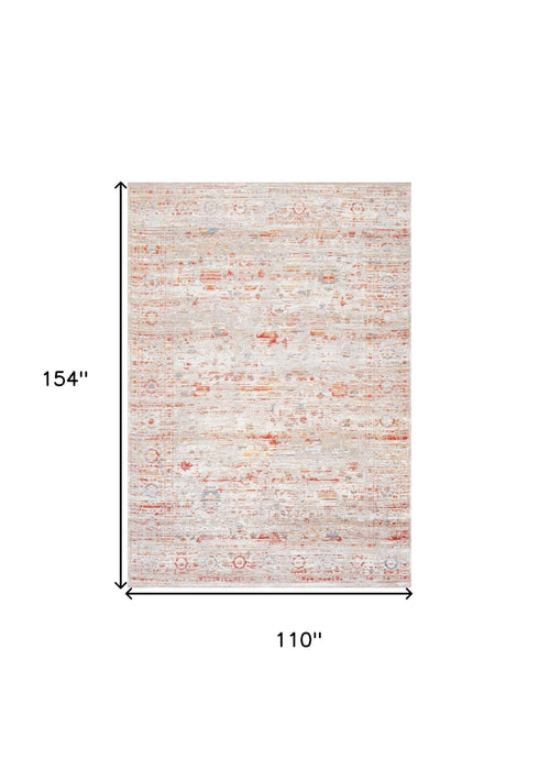 9' X 13' Tribal Washable Area Rug With UV Protection (610091) - Gray / White / Orange