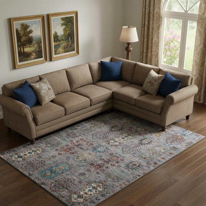 10' X 14' Southwestern Washable Area Rug With UV Protection (716467) - Gray / Teal