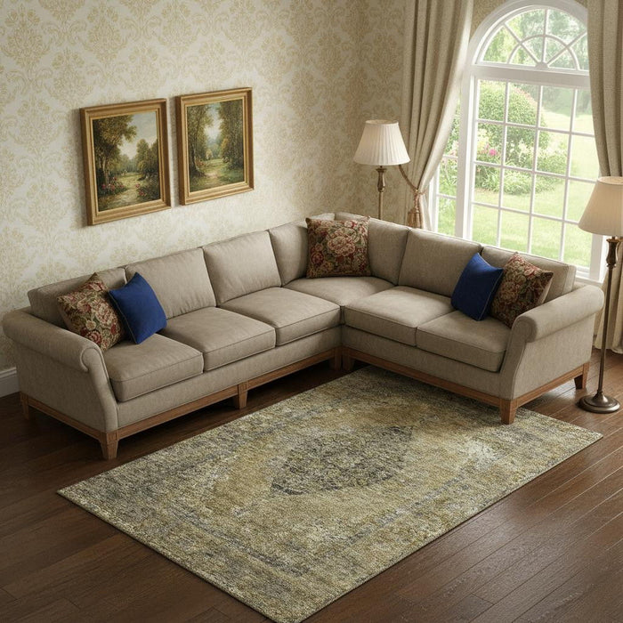 10' X 14' Medallion Washable Area Rug With UV Protection (714841) - Khaki / Beige