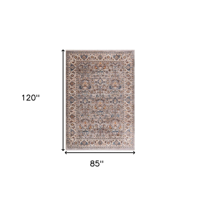 7' X 10' Traditional Oriental Area Rug With Fringe - Gray
