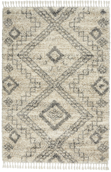 4' X 6' Geometric Shag Non Skid Area Rug With Fringe (552483) - Beige / Gray