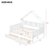 Giga house style platform storage bed with LED lights, built-in shelves, drawers, and guardrail in a modern bedroom setting.