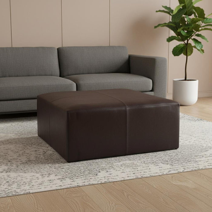 Plywood Genuine Leather Cocktail Ottoman - Brown