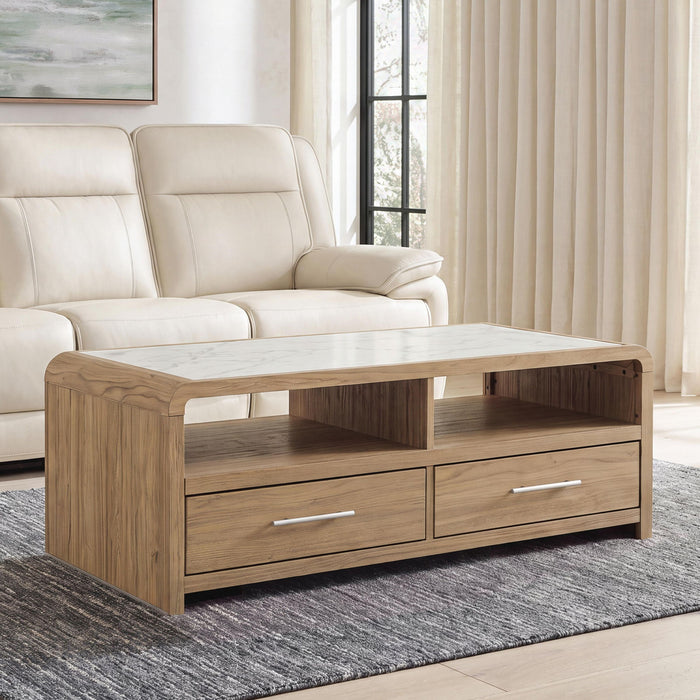 Rectangular cocktail table from Signature Design by Ashley®, featuring a sleek wooden surface and modern style.