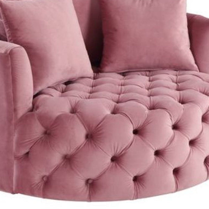 Velvet Tufted Swivel Barrel Chair And Toss Pillows - Pink