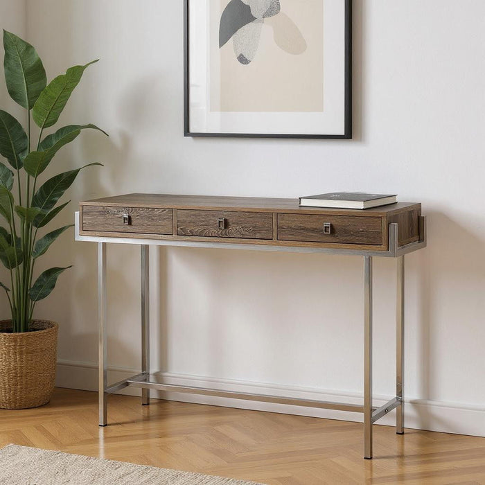 Console Table And Drawers - Taupe And Silver