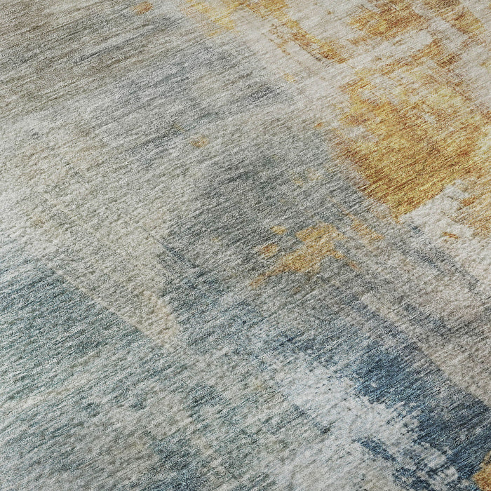 10' X 14' Abstract Washable Area Rug With UV Protection (687101) - Linen / Gold / Teal
