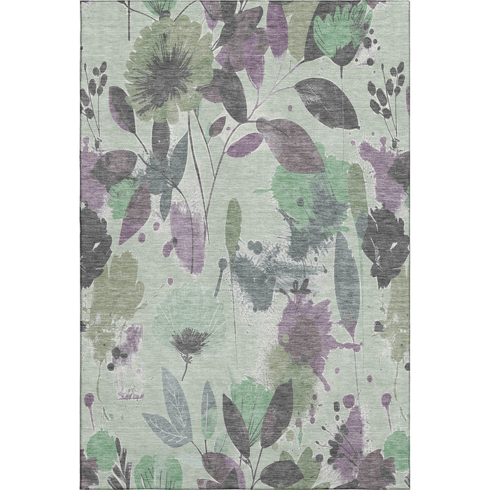 10' X 14' Floral Washable Area Rug With UV Protection (694382) - Sage / Lavender / Gray