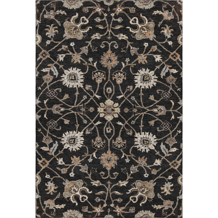 10' X 14' Floral Washable Area Rug With UV Protection (686096) - Black / Ivory / Beige