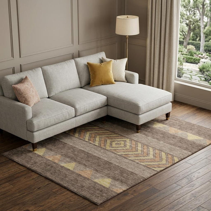 10' X 14' Southwestern Washable Area Rug With UV Protection (676386) - Brown / Wheat / Copper