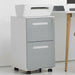 Gray Giga 3-drawer mobile locking filing cabinet with rolling wheels, suitable for letter and A4 size documents.