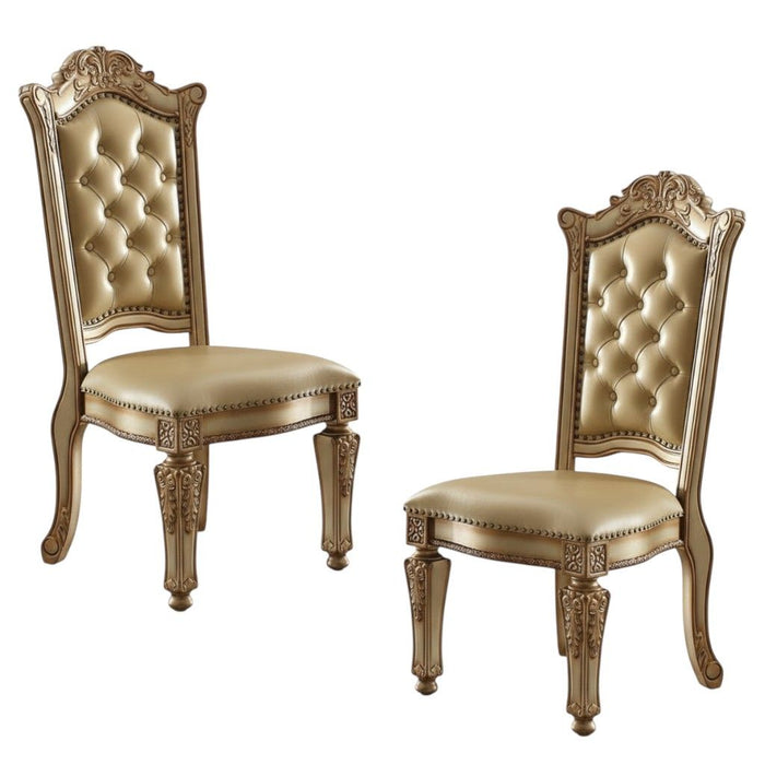 Tufted Upholstered Faux Leather And Wood Dining Side Chairs (Set of 2) - Bone / Brass