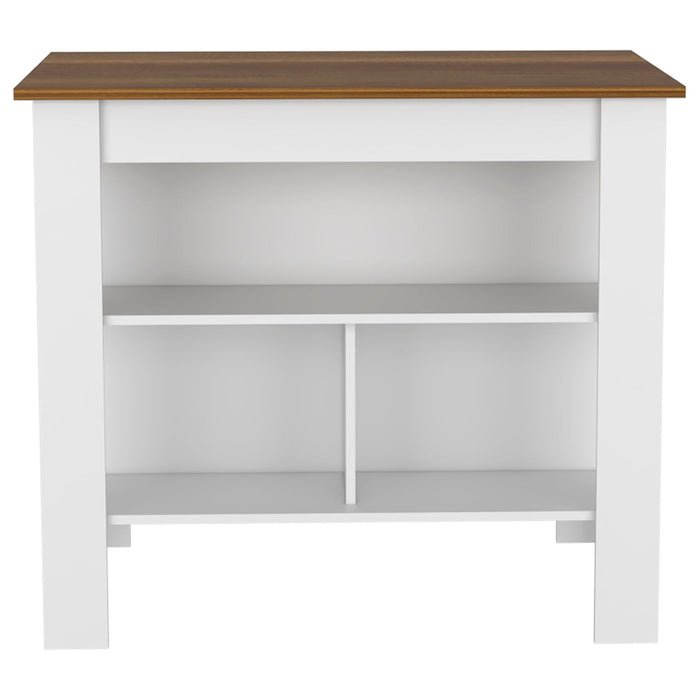 Wood Flat Door Kitchen Island Set With Storage (492015) - Natural / White