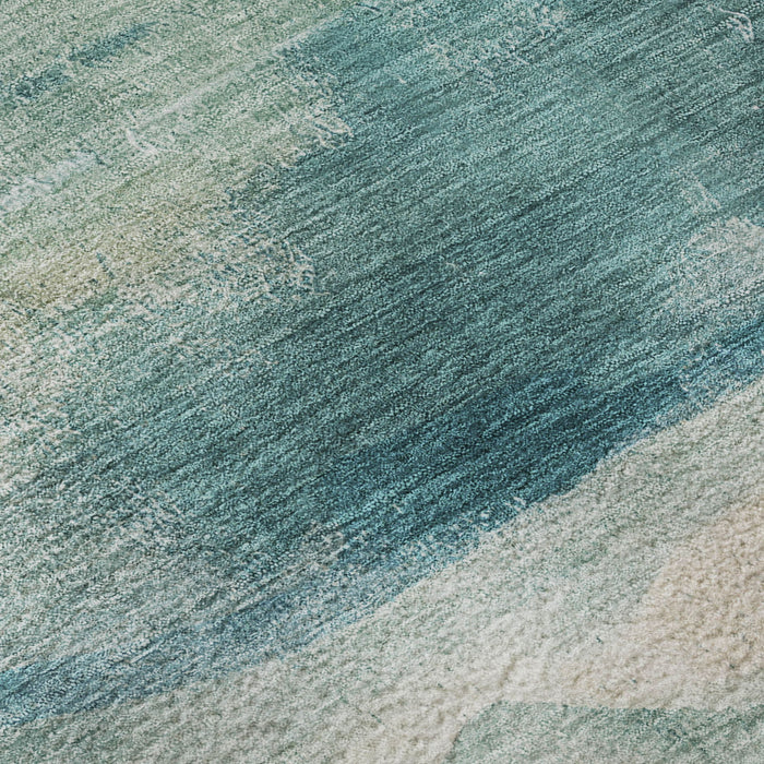 10' X 14' Abstract Washable Area Rug With UV Protection (715393) - Teal / Ivory