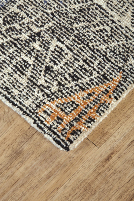 8' x 11' Wool Geometric Handmade Distressed Area Rug - Black And Ivory
