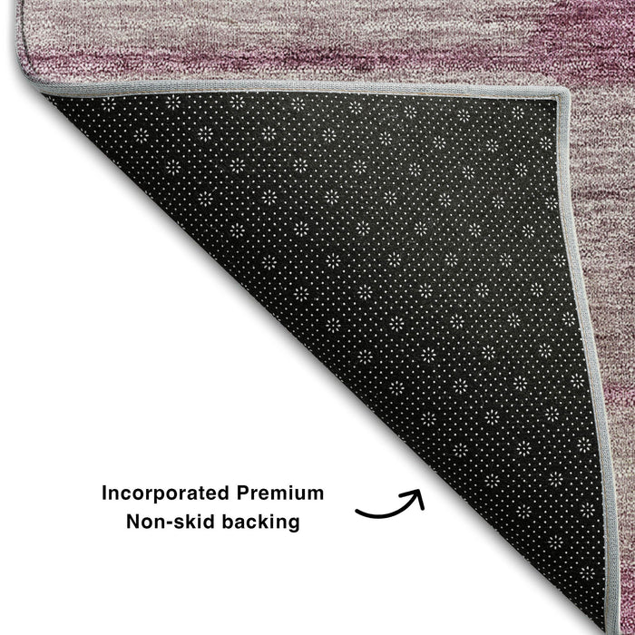 9' X 12' Floral Washable Area Rug With UV Protection (657310) - Plum / Ivory