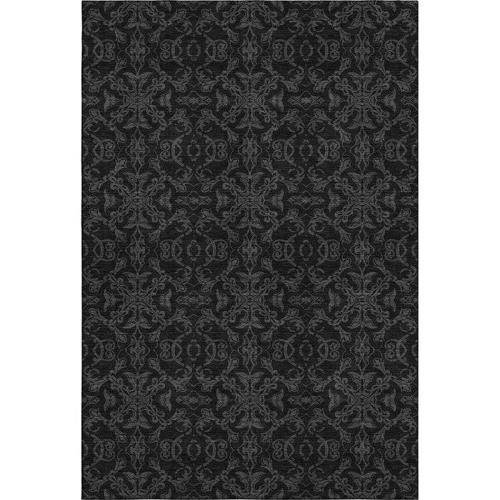 9' X 12' Medallion Washable Area Rug With UV Protection - Gray And Charcoal