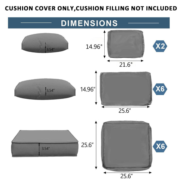Giga outdoor deep seat cushions for patio furniture, set of back and seat cushions for sectional outdoor seating, in vibrant fabric
