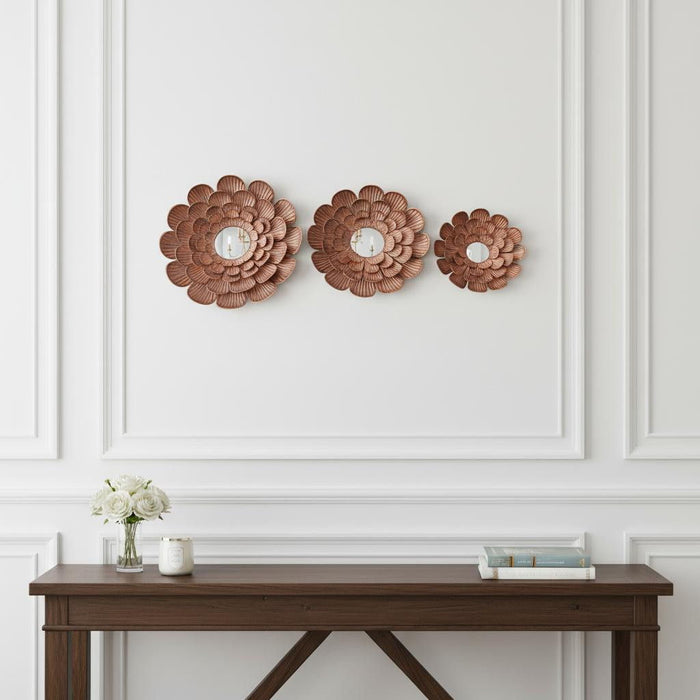 Copper Novelty Metal Framed Accent Mirror (Set of 3) - Bronze
