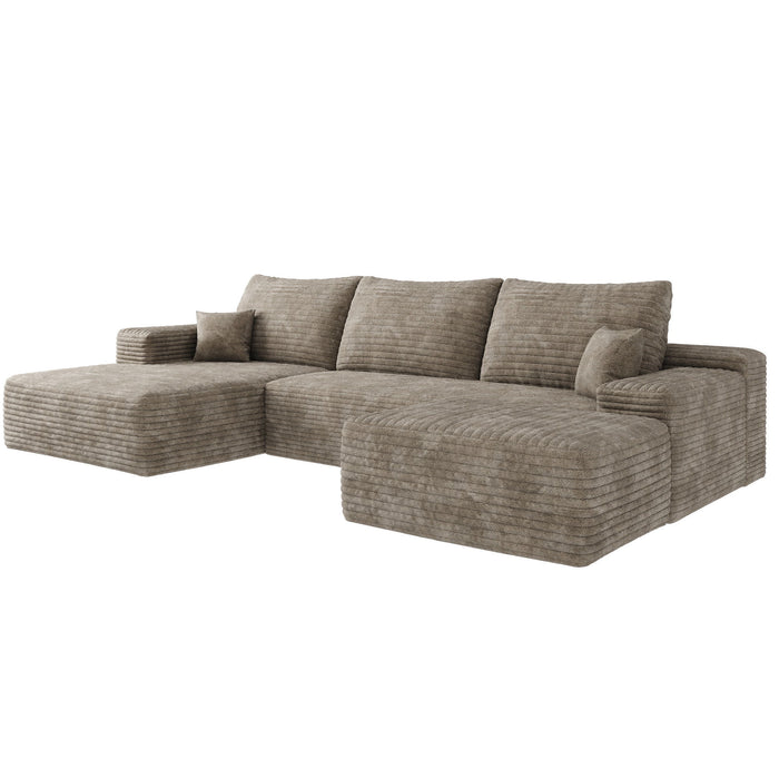 107" 2 Piece Living Room Set Corduroy Modular Compression Foam Sofa With Ottoman Toss Pillows - Camel