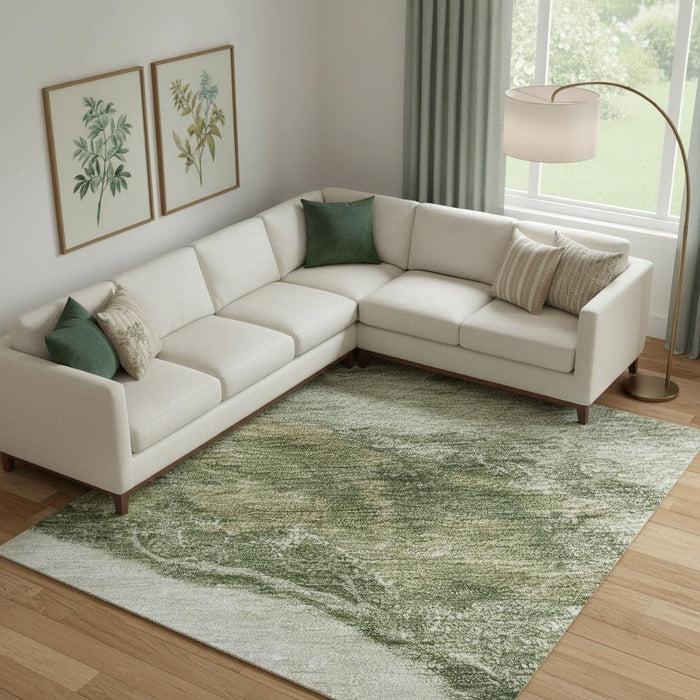 10' X 14' Abstract Washable Area Rug With UV Protection (716647) - Green / Ivory