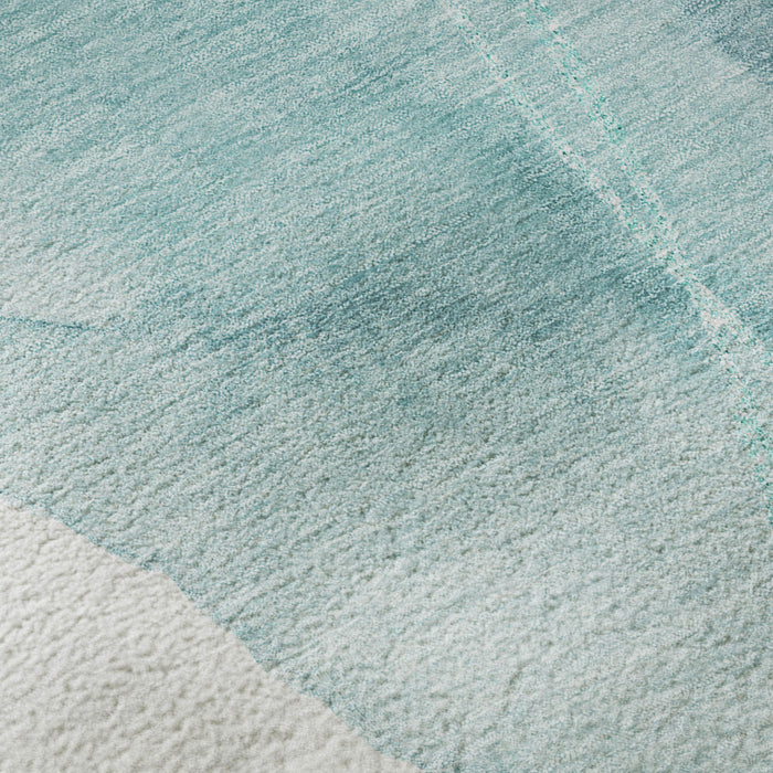 9' X 12' Abstract Washable Area Rug With UV Protection (648441) - Teal / Ivory