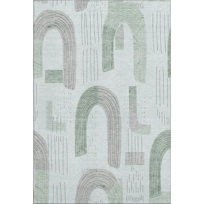 10' X 14' Geometric Washable Area Rug With UV Protection (697542) - Mint Green / Gray / Ivory