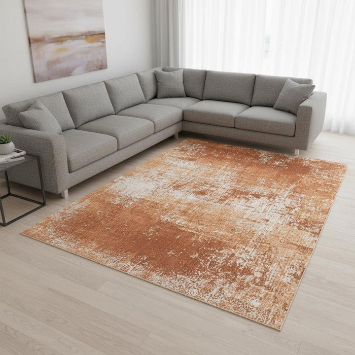 9' X 13' Abstract Washable Area Rug With UV Protection (610030) - Orange / White