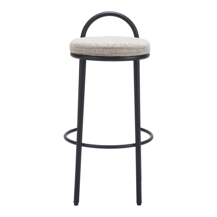 30" Chenille And Steel Low Back Bar Height Bar Chairs (Set of 2) - Beige / Black