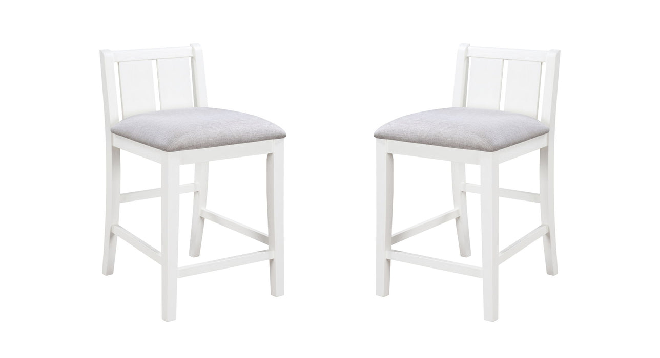 Giga Graham 3-piece small space counter height dining table with shelves and two chairs, compact dining set for kitchen or apartment.