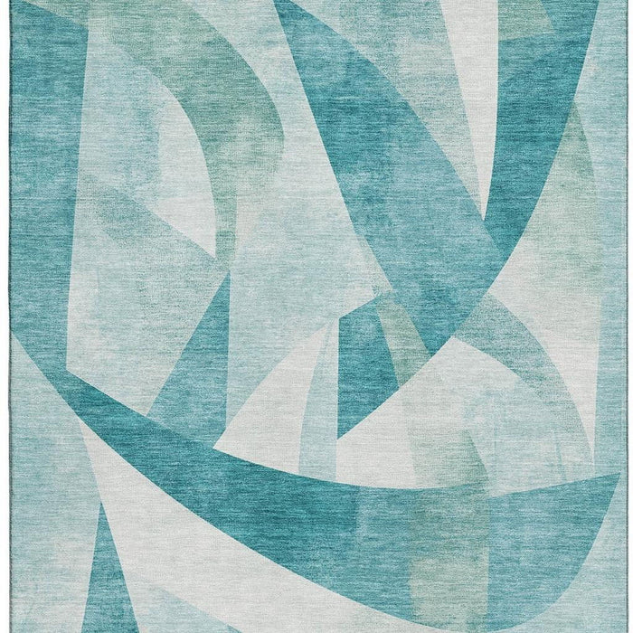 10' X 14' Abstract Geometric Washable Area Rug With UV Protection (705287) - Teal / Ivory