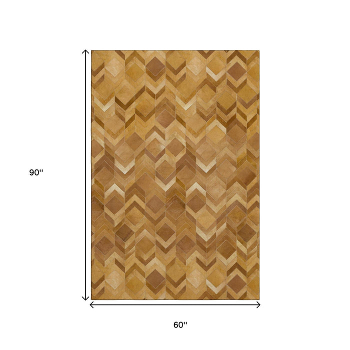 5' X 8' Geometric Washable Area Rug With UV Protection (644690) - Brown / Ivory / Beige