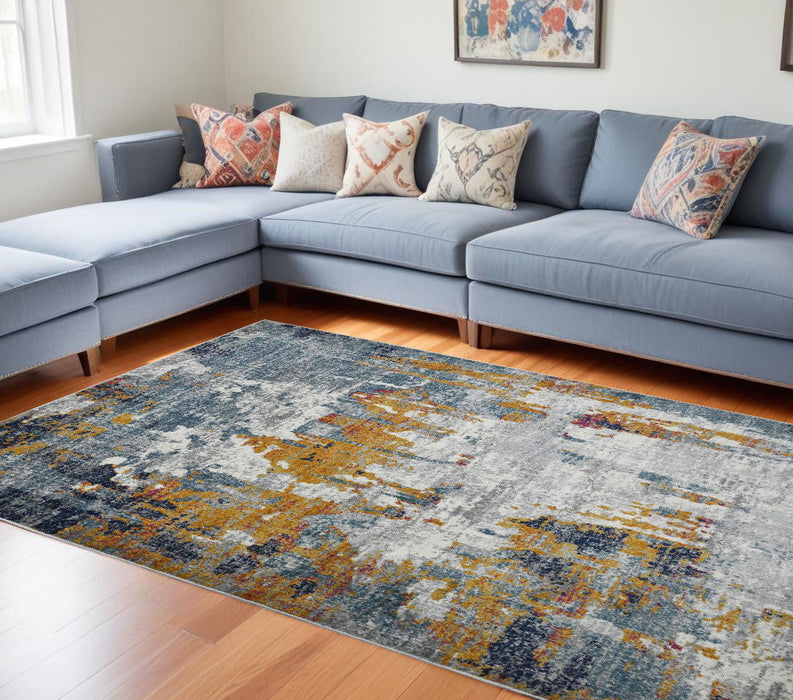 8.8' x 11.8' Abstract Power Loom Area Rug - Blue And Orange