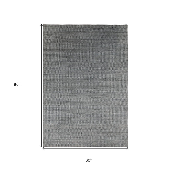 5' X 8' Wool Striped Hand Woven Area Rug - Silver And Blue