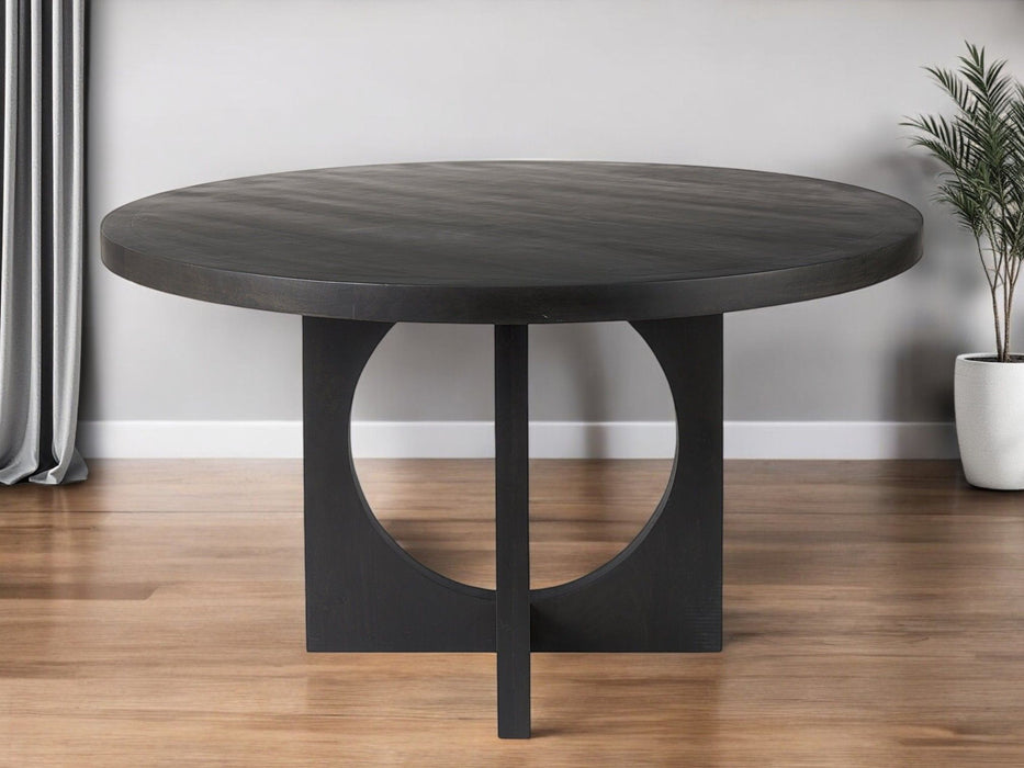 54" Rounded Solid Wood Pedestal Base Dining Room Table - Black