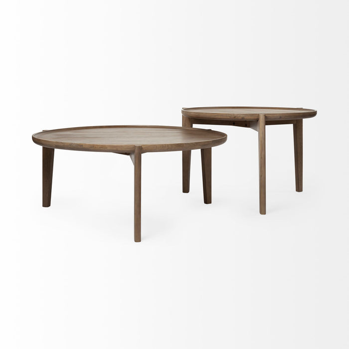 Solid Wood Round Nested Coffee Tables - Brown