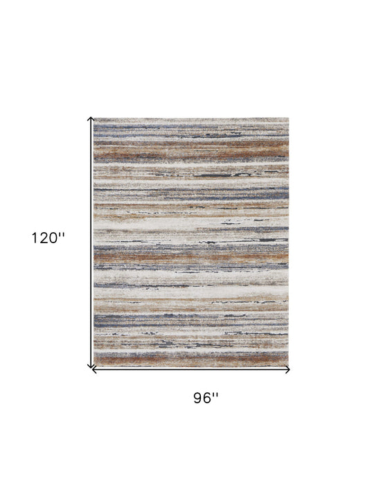 8' x 10' Striped Power Loom Area Rug - Ivory Blue And Brown