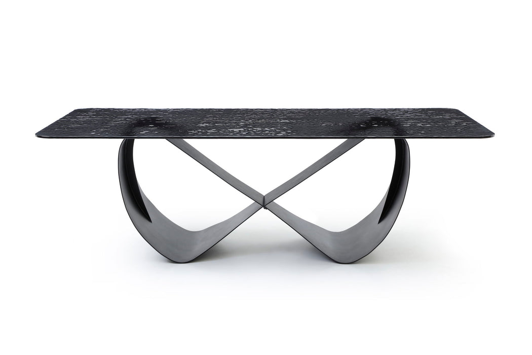 Glass Double Geo Pedestal Base Dining Table - Black / Brass
