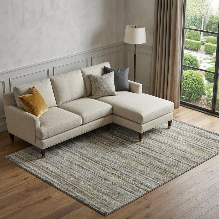 10' X 14' Striped Washable Area Rug With UV Protection (692364) - Pewter / Silver / Gray