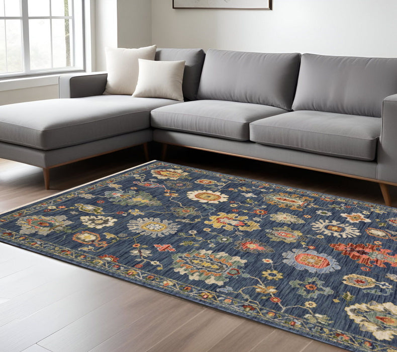 8' X 11' Oriental Area Rug With Fringe - Blue And Red