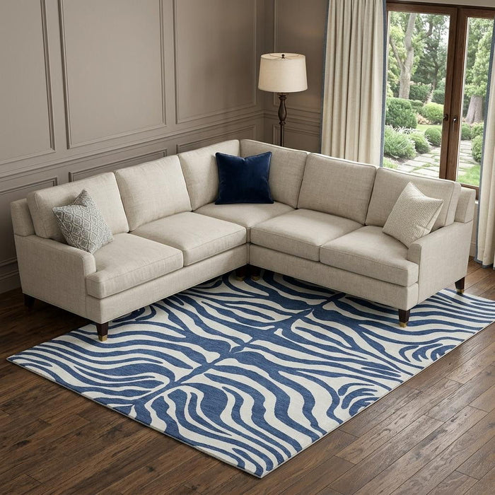 10' X 14' Animal Print Washable Area Rug With UV Protection (681785) - Navy Blue / Ivory