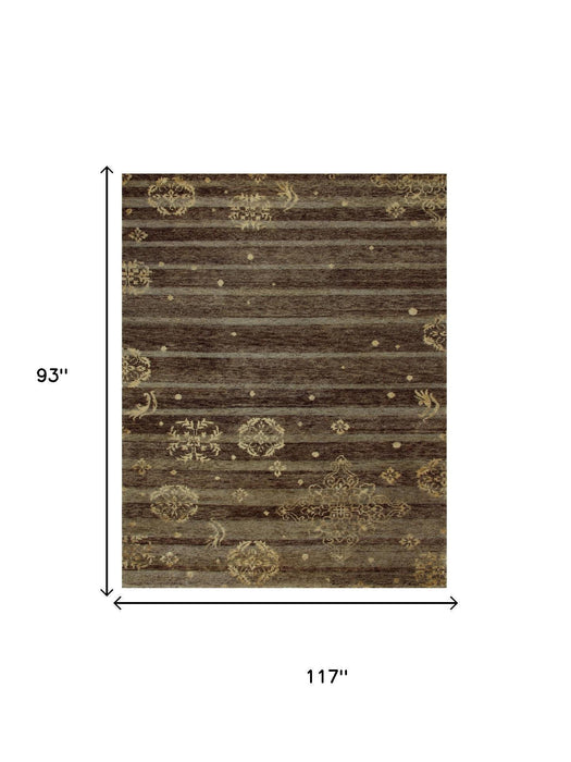 8' X 10' Striped Hand Knotted Area Rug (744230) - Brown / Tan