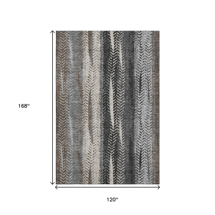 10' X 14' Striped Washable Area Rug With UV Protection (656483) - Brown / Gray / Ivory