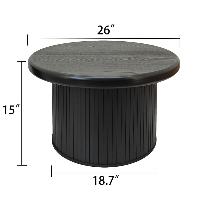 Set of two Giga black fluted cylinder side tables with round tops, ideal for living room decor and compact space.
