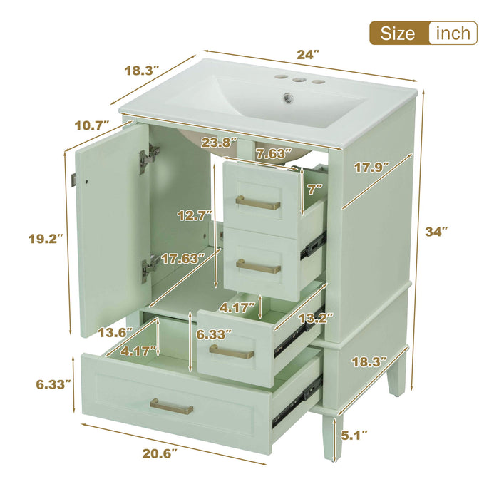 Modern Giga bathroom vanity with solid wood frame, sink combo, soft closing door, and three drawers for stylish bathroom storage.