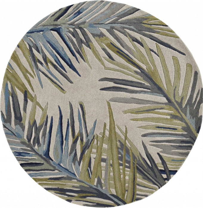 8' Hand Tufted Tropical Palms Round Indoor Area Rug - Ivory